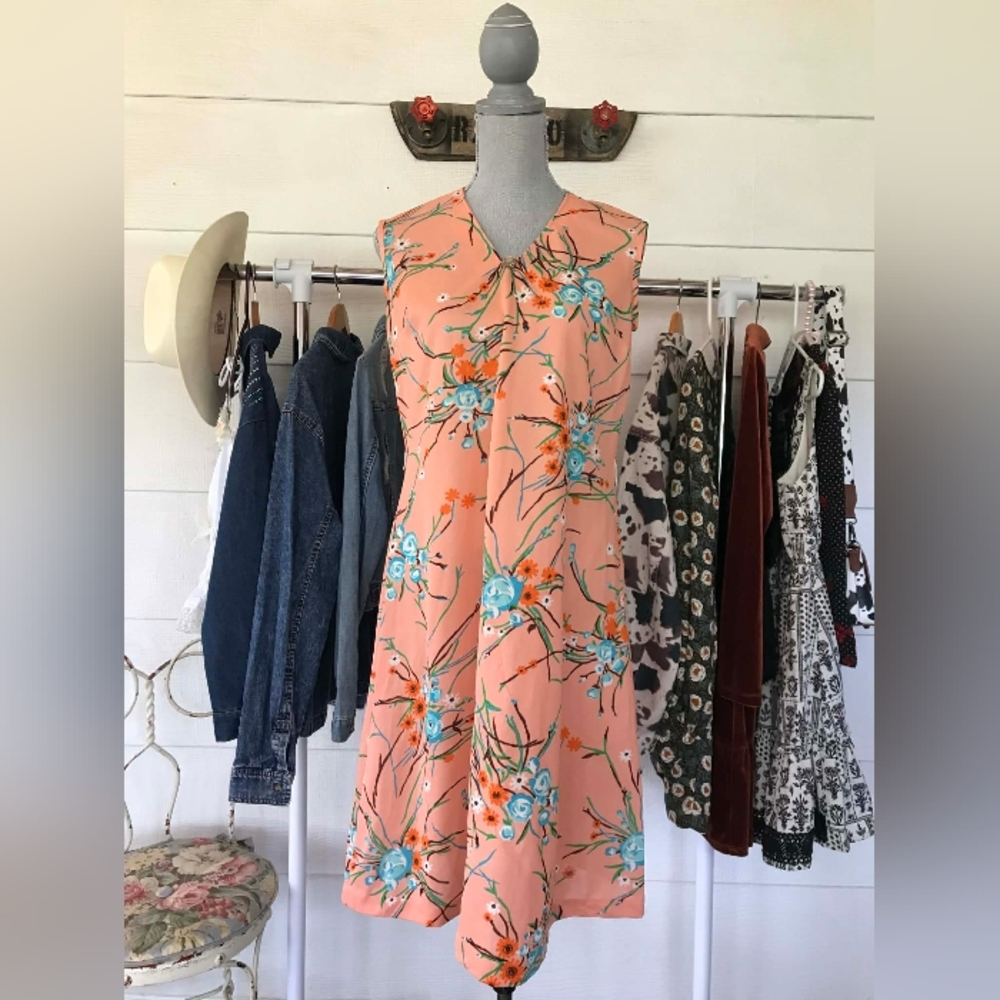 Handmade Floral Peachy Midi Dress Womens Size Medium